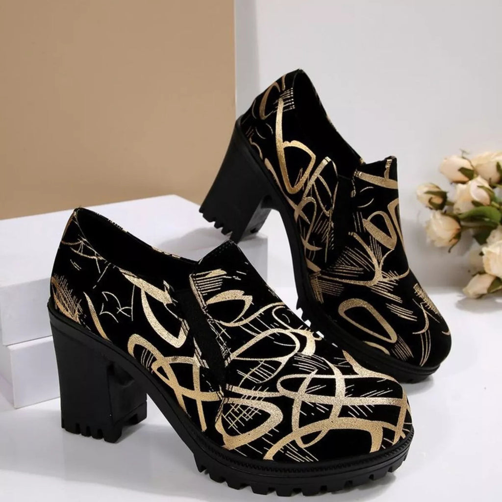 Round Toe Block : Heels Pumps