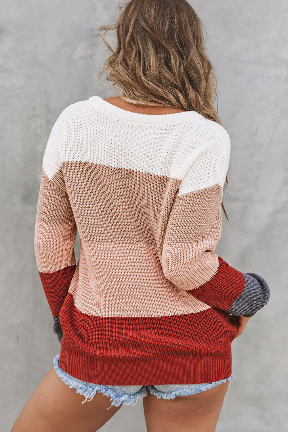 Colorblock Stripe Round Neck Pullover Sweater