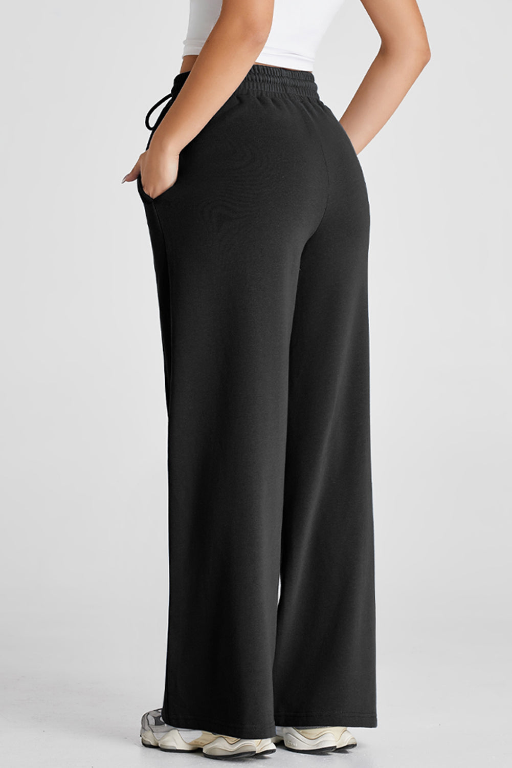 Solid Seam Drawstring Wide Leg Sweatpants