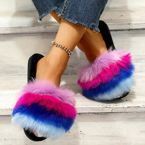 Fuzzy Open Toe Flats Sandals