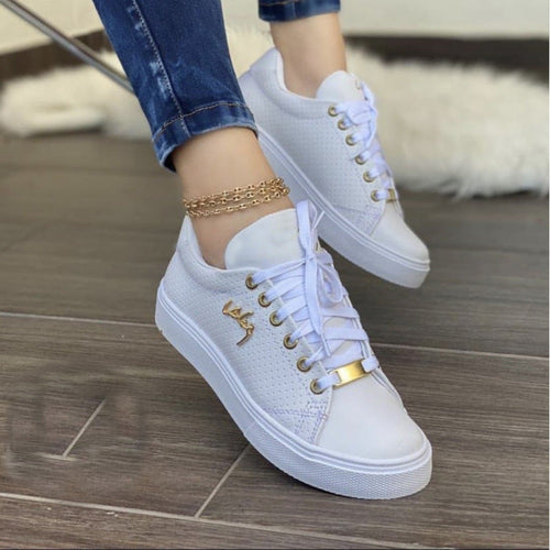 Women Flat Sneakers - Breathable Lace-up Shoes For Girls