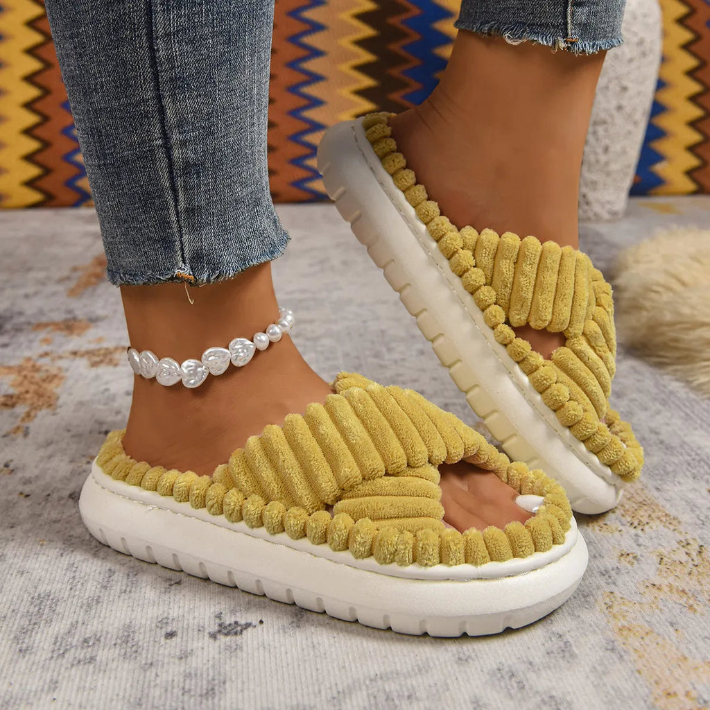 Crisscross Open Toe Platform Slippers