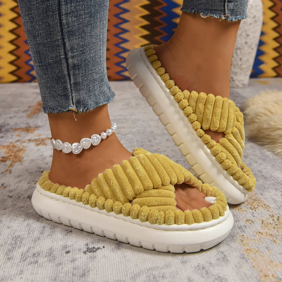 Crisscross Open Toe Platform Slippers