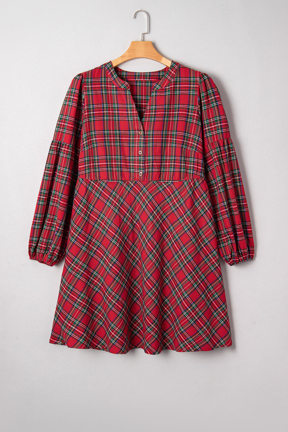Plus Size Plaid Half Button Long Sleeve Dress