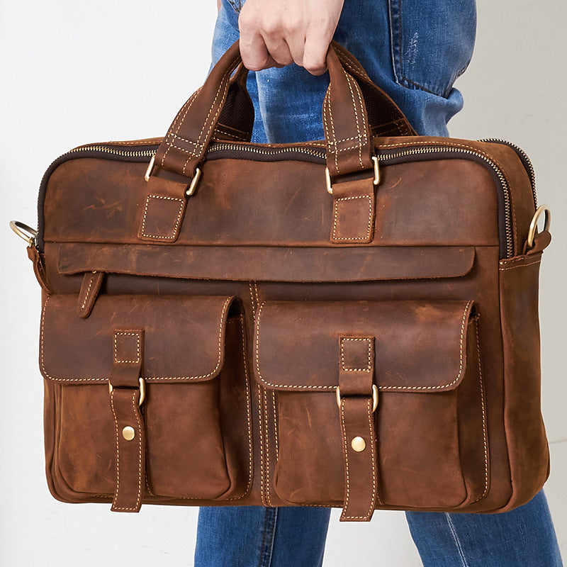 15.6 inch Laptop Bag - Genuine men''s bags retro men''s business bags
