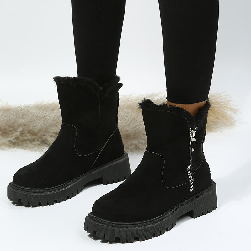 Thick Plush Snow Boots - Women Faux Suede Non-slip Winter Shoes