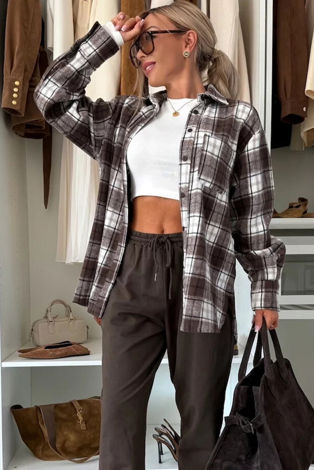 Plaid Flannel Chest Pocket Boyfriend Shacket