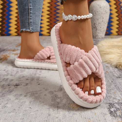 Crisscross Open Toe Platform Slippers