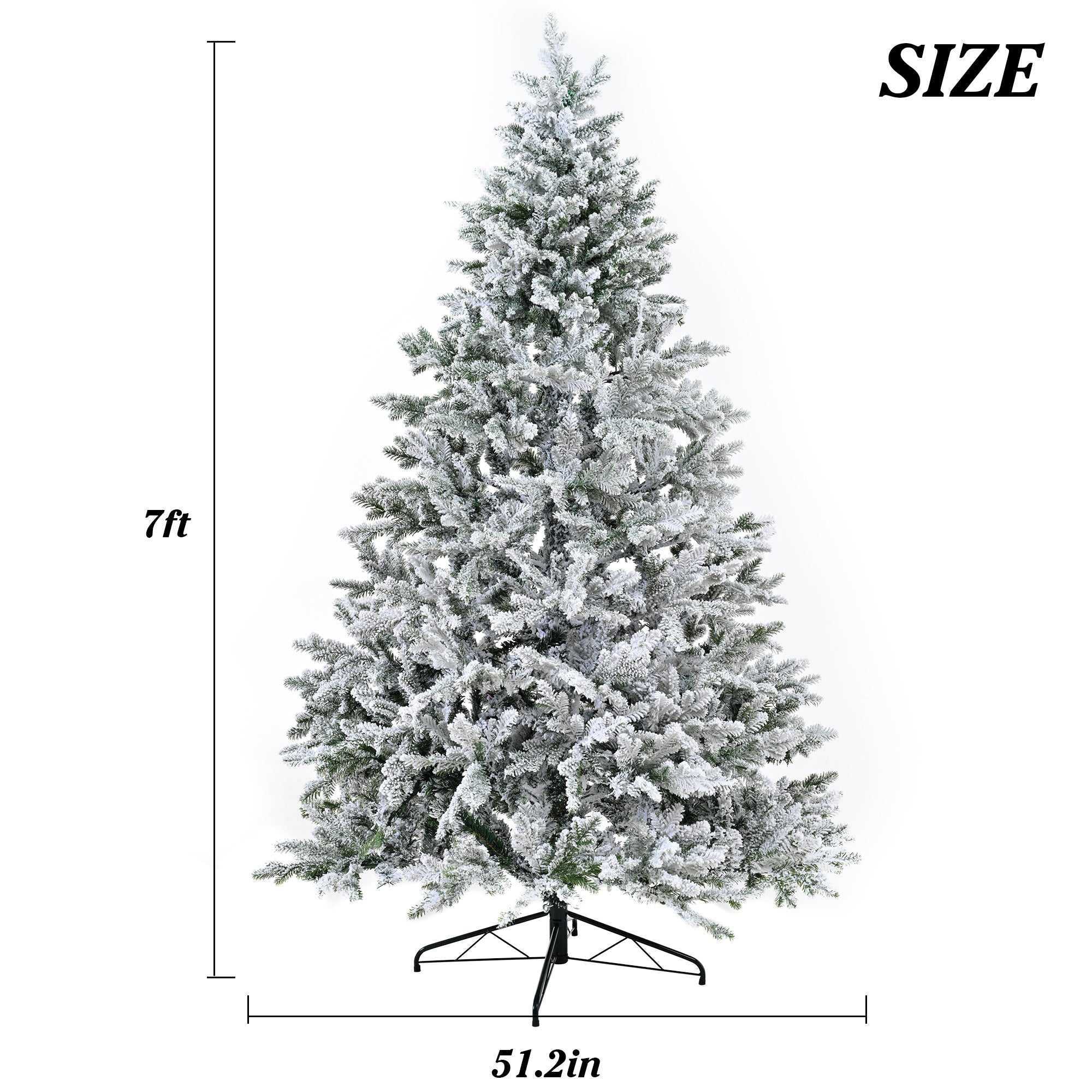 Premium 7FT Snow Flocked Hinged Artificial Christmas Tree with Fluffy