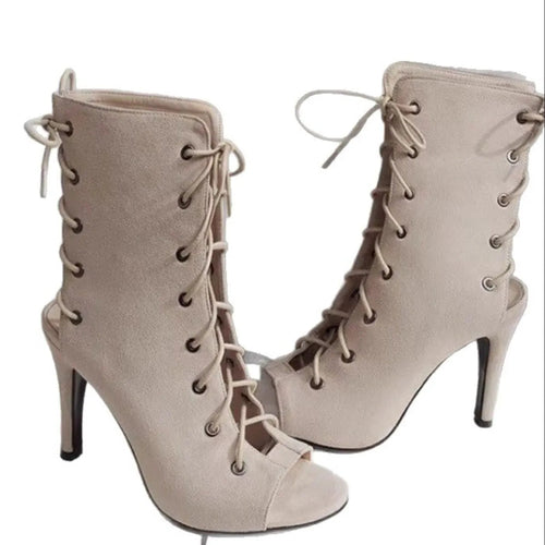 Peep Toe Lace-Up : High Heel Boots
