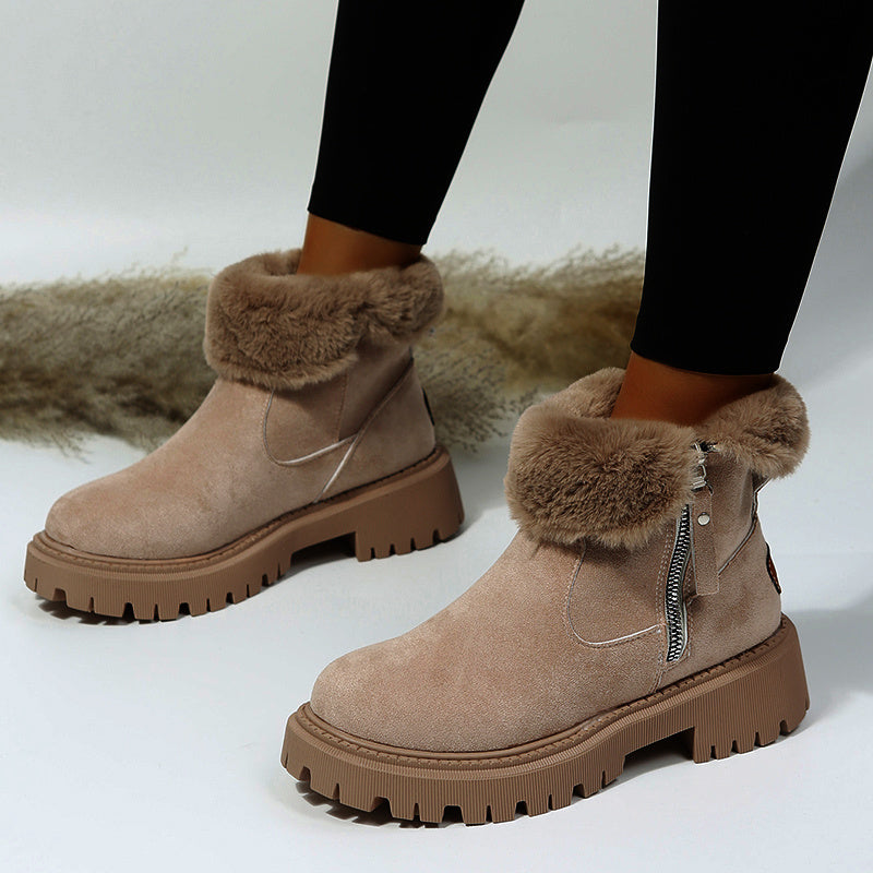 Thick Plush Snow Boots - Women Faux Suede Non-slip Winter Shoes