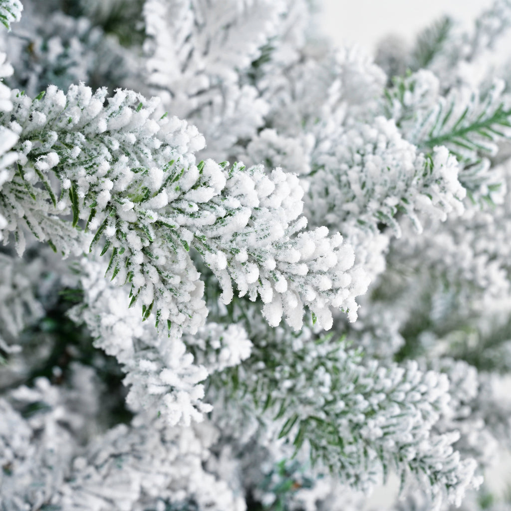 Premium 7FT Snow Flocked Hinged Artificial Christmas Tree with Fluffy