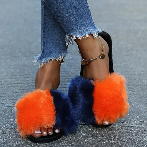 Fuzzy Open Toe Flats Sandals