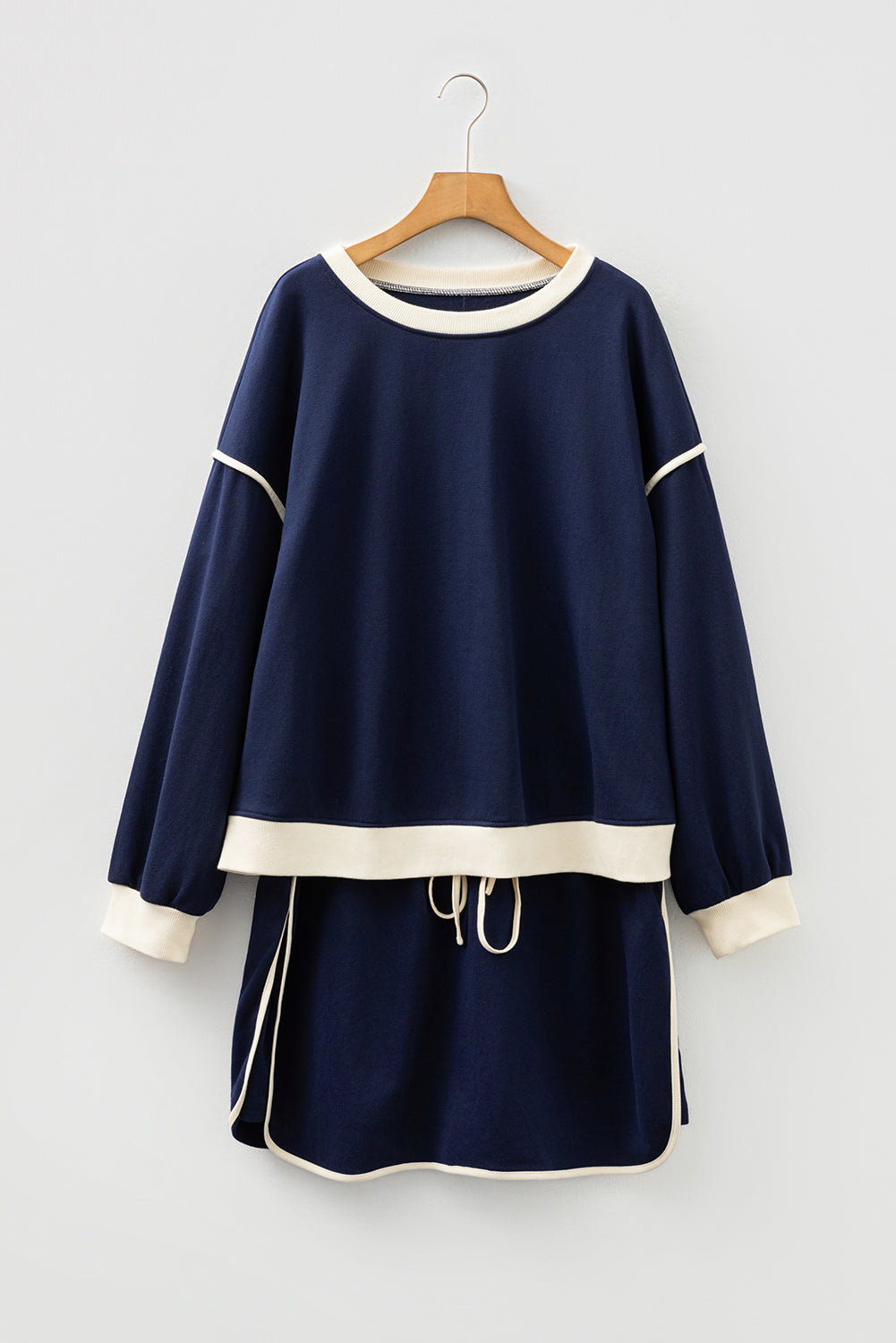 Plus Size Colorblock Top and Lace-up Skirt Set