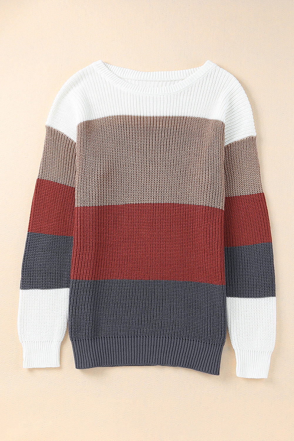 Colorblock Stripe Round Neck Pullover Sweater