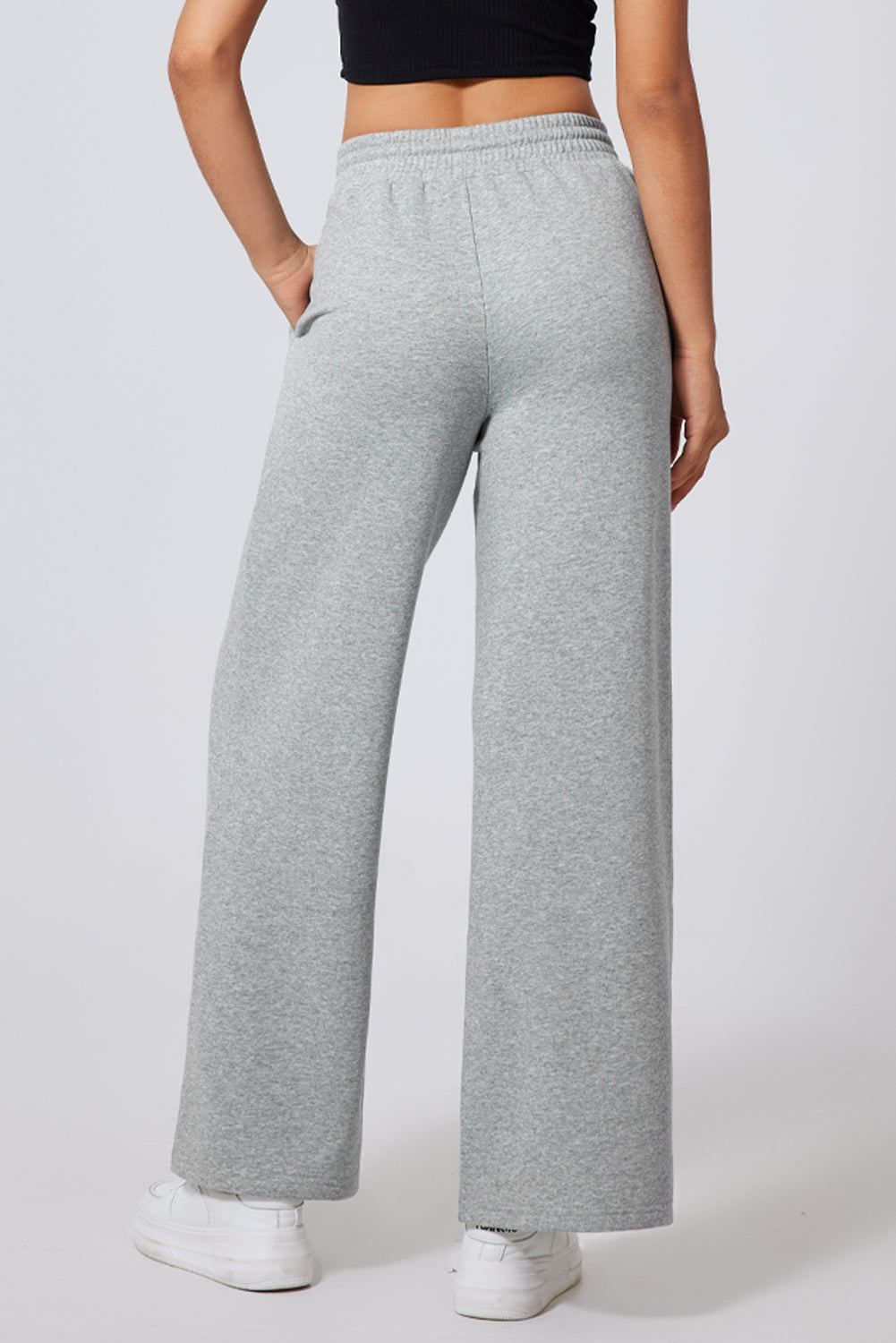 Solid Seam Drawstring Wide Leg Sweatpants