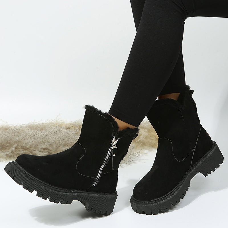 Thick Plush Snow Boots - Women Faux Suede Non-slip Winter Shoes