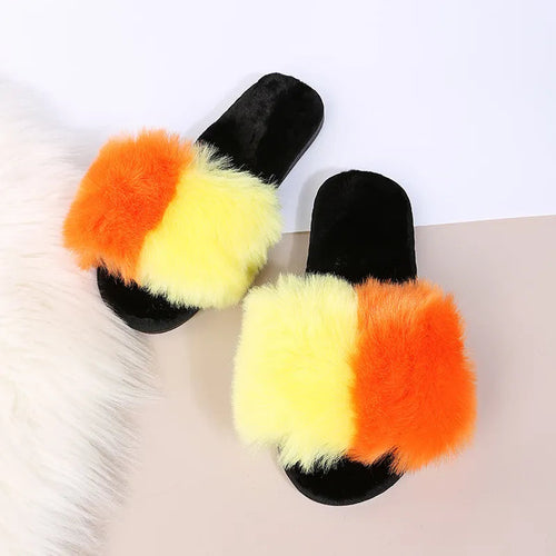 Fuzzy Open Toe Flats Sandals