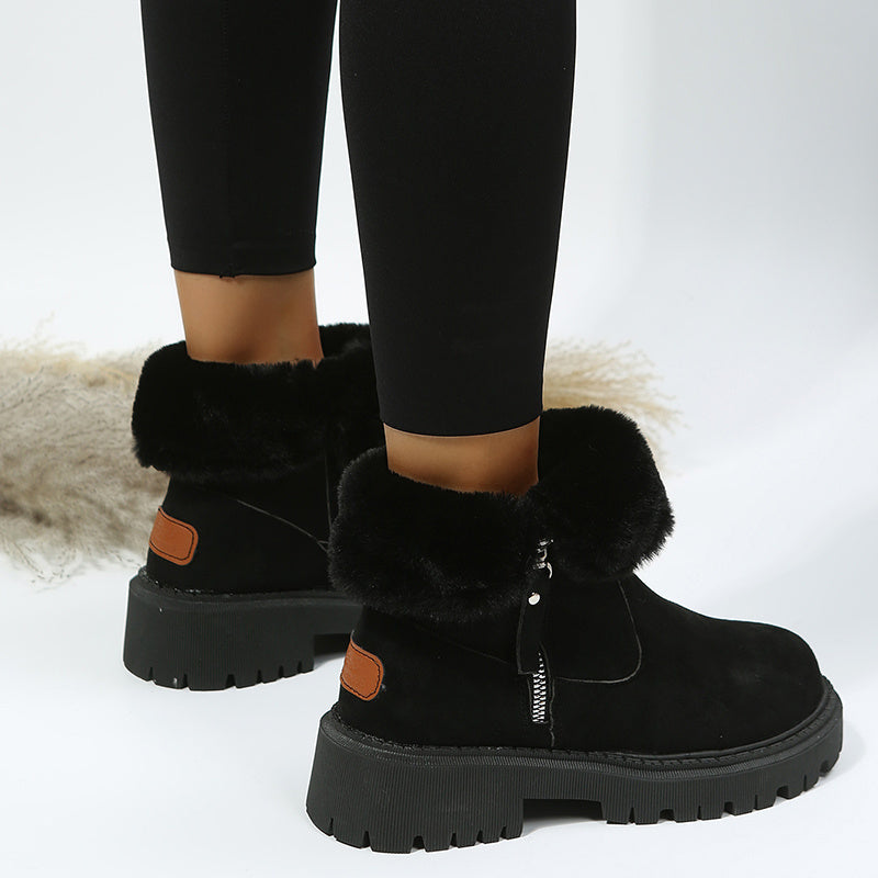 Thick Plush Snow Boots - Women Faux Suede Non-slip Winter Shoes