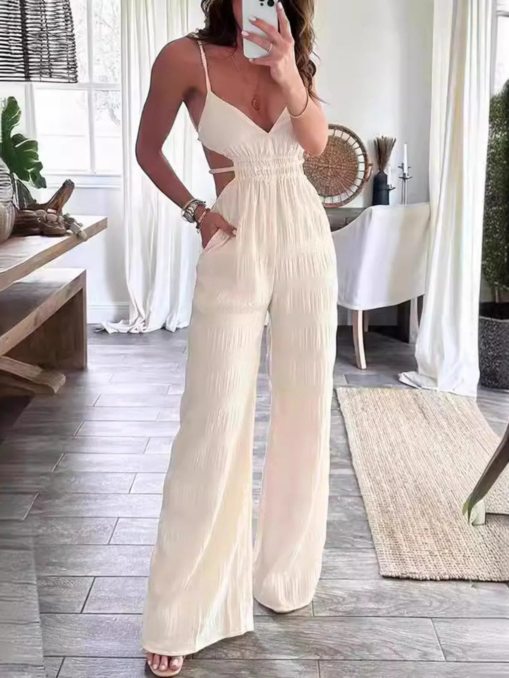 Cut-Out Wide Leg Jumpsuit: With Pockets