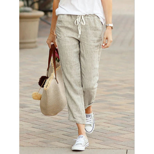 Casual Cotton Linen Pants Women Spring Summer Solid Color High Waist