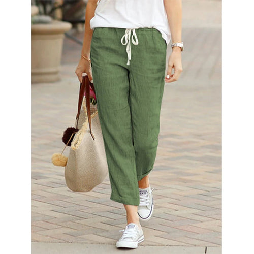 Casual Cotton Linen Pants Women Spring Summer Solid Color High Waist