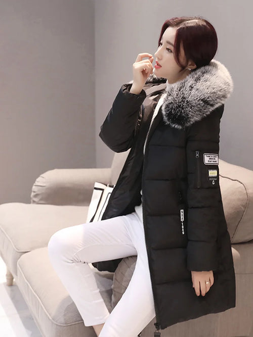 Winter Warm Fur Collar Hooded Women Parka Fashion Comfortable Zipper