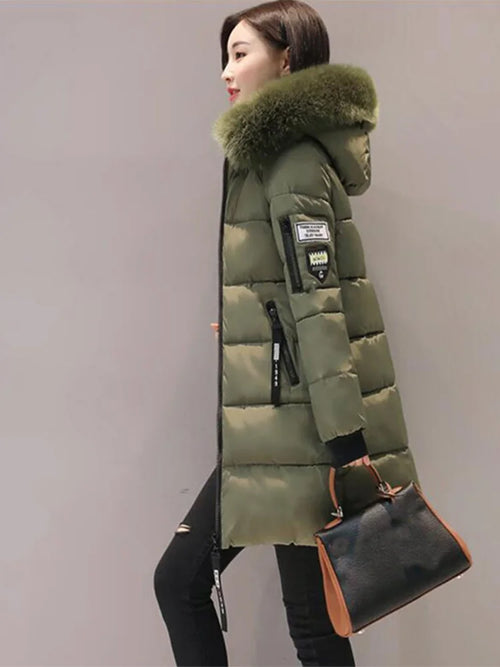 Winter Warm Fur Collar Hooded Women Parka Fashion Comfortable Zipper