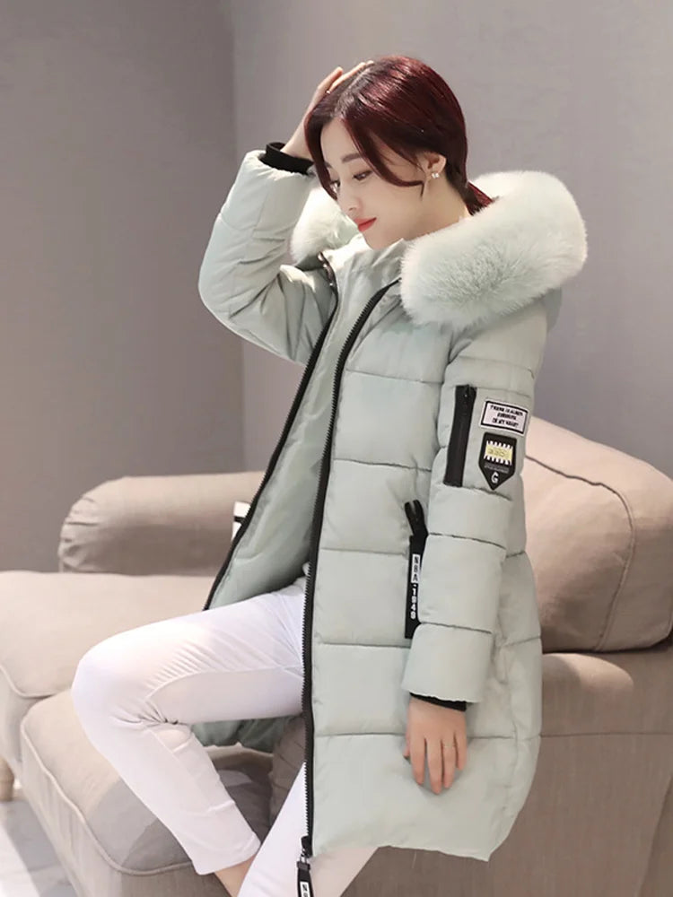 Winter Warm Fur Collar Hooded Women Parka Fashion Comfortable Zipper