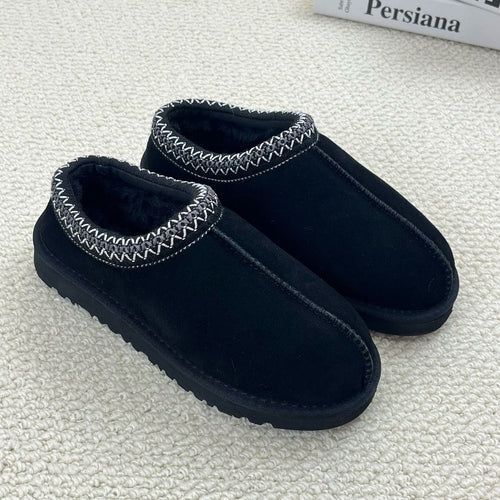Genuine Suede Fuzzy Women's Slippers Cozy Slip On Memory Foam Shoes