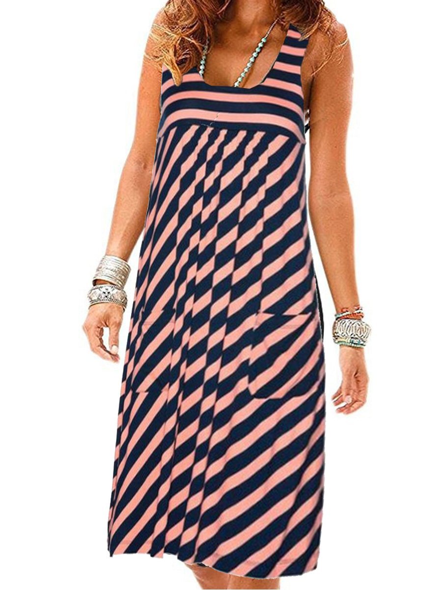 Fashion Striped Dress Summer Dress Loose Simple Sleeveless Dress
