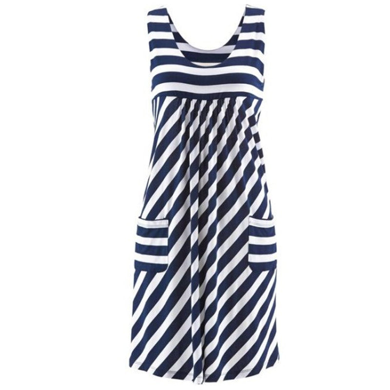 Fashion Striped Dress Summer Dress Loose Simple Sleeveless Dress