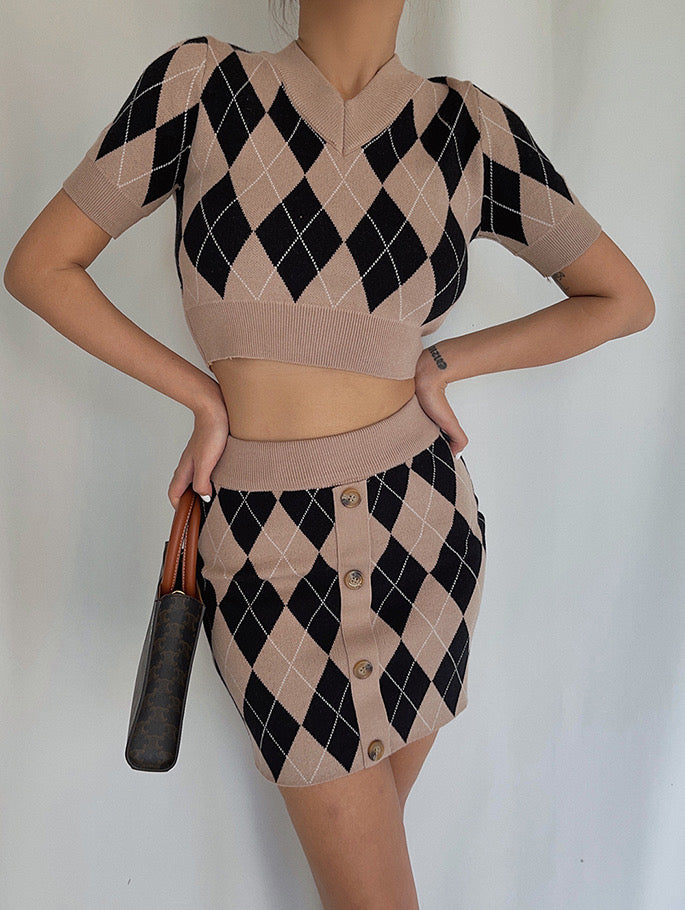 Argyle Buttoned Knit Set