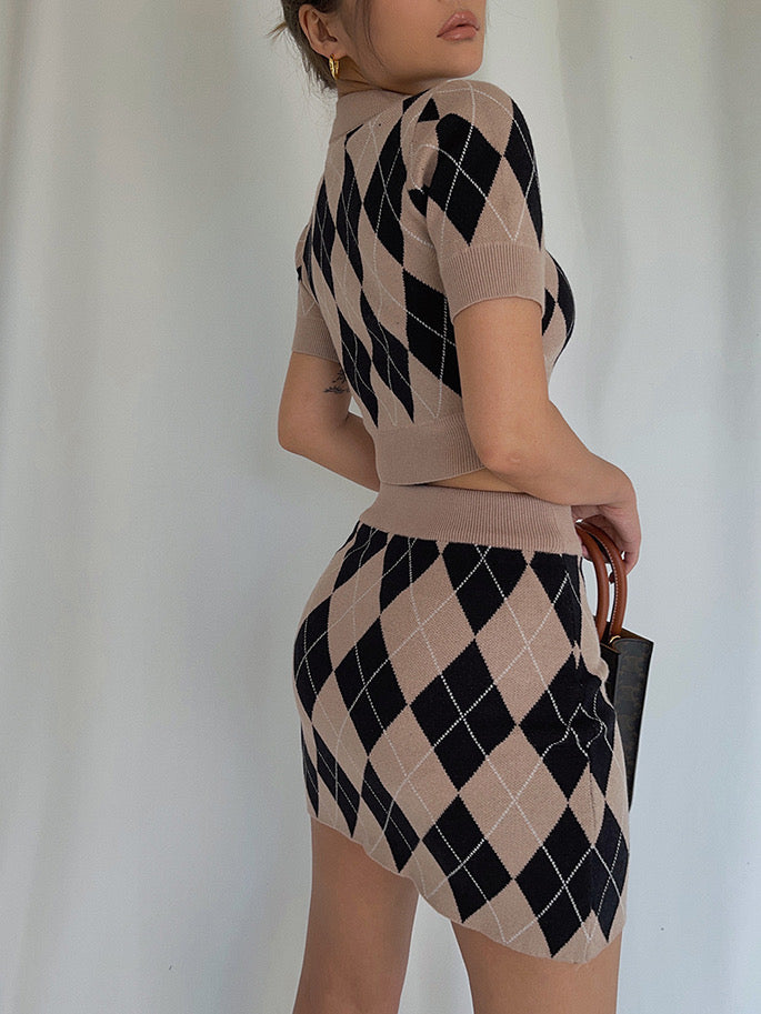 Argyle Buttoned Knit Set