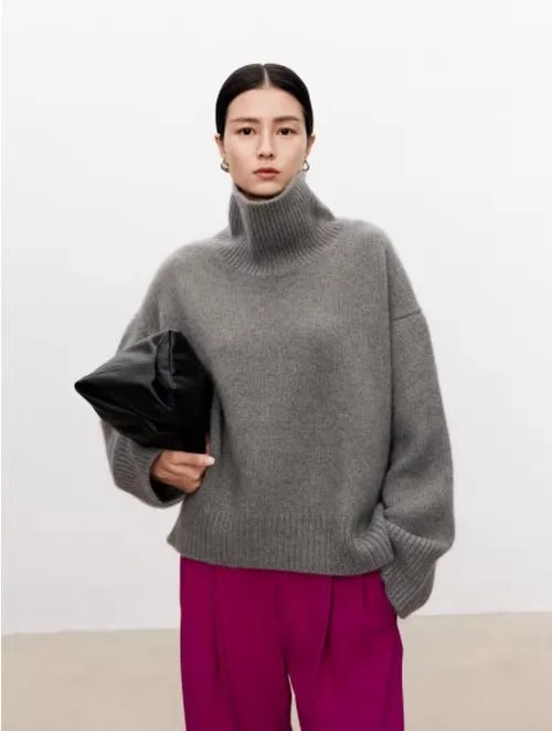 Thickened turtleneck 100% pure cashmere sweater women's loose lazy