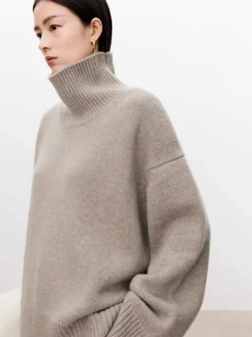 Thickened turtleneck 100% pure cashmere sweater women's loose lazy