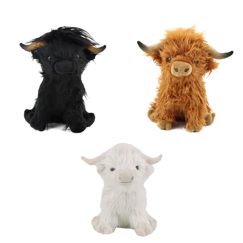 30cm Simulation Kyloe Cream Highland Cow Animal Plush Doll Soft