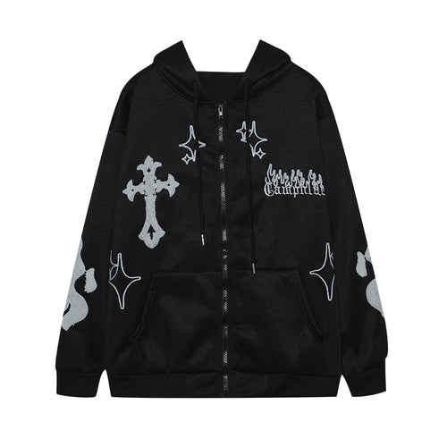 2023 European and American Autumn/Winter Hoodie Embroidered Cross