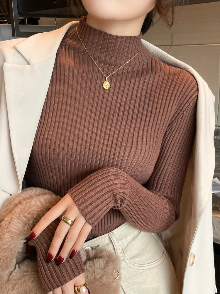 Chic Autumn Winter 2025 Pullovers Women Long Sleeve Casual Turtleneck