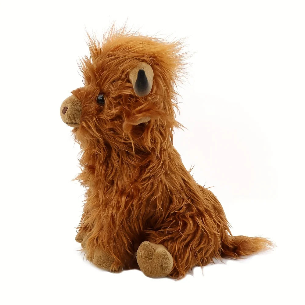 30cm Simulation Kyloe Cream Highland Cow Animal Plush Doll Soft