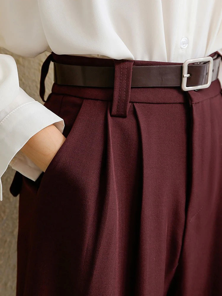 Spring 2025 New Burgundy Suits Pants for Women Office Lady Elegant