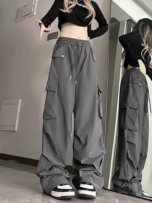 2024 American style large pocket cargo pants women's spring summer new