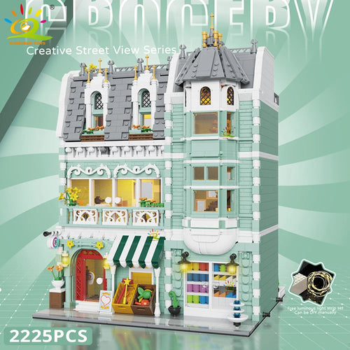 HUIQIBAO Toys MOC City Corner Coffee Shop Architecture Style Street
