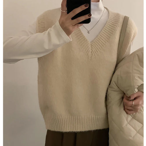 HELIAR Women V-Neck Knit Office Sweater Vest Loose Casual Pullovers