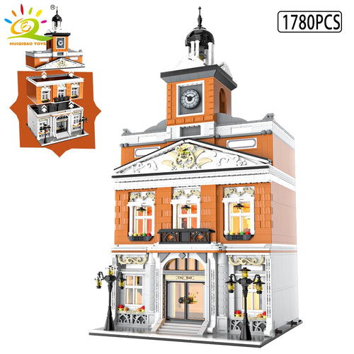 HUIQIBAO Toys MOC City Corner Coffee Shop Architecture Style Street
