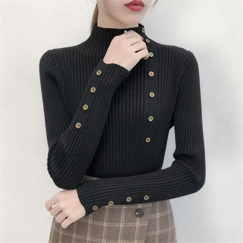 2023 Women Autumn Knitted Slim Sweaters Solid Knitted Female Cotton