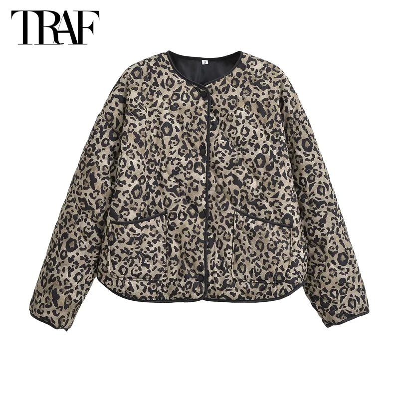 TRAF Leopard Print Jackets for Women Coats Oversized Jackets Woman