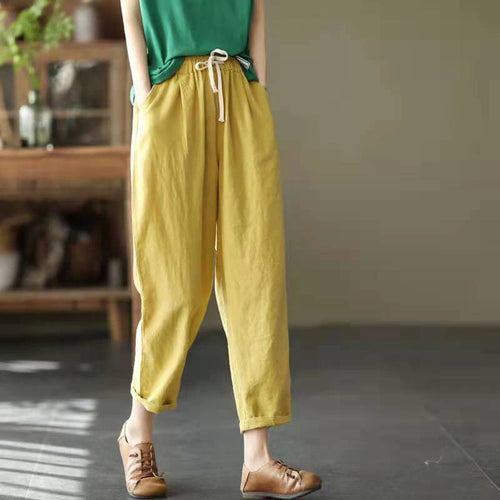 Solid Color Cotton and Linen Pants for Woman Vintage Loose Streetwear