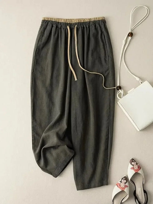 Summer Retro Cotton Linen Loose Harem Pants Elastic Drawstring Waist