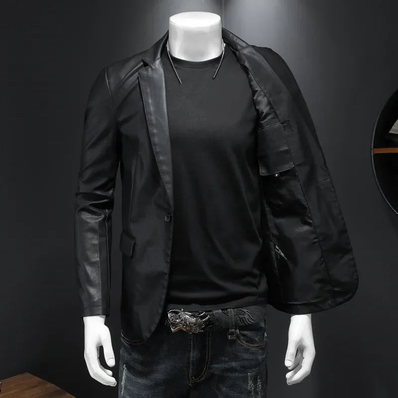 Leather Jackets PU Casual New Mens Slim Fit Motorcycle Coats Turn Down Collar Black Moto Biker Leather Suede Outerwear Men 5XL